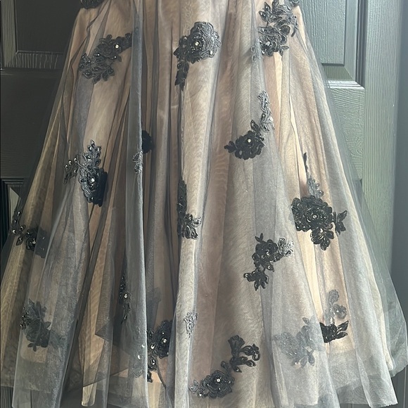 Elegant Jovani Rhinestone, Sequin, and Black Lace and Nude Mermaid Evening Gown - Picture 3 of 9